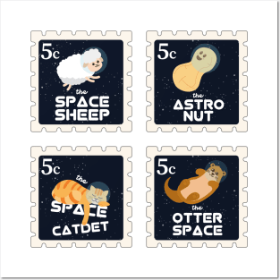 Space Animals Stamp | Funny Gift Ideas | Postage Stamps Posters and Art